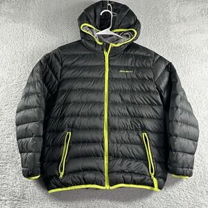 Eddie Bauer Puffer Jacket Youth‎ XL (16) Black Gray Duck Down Bubble Packable